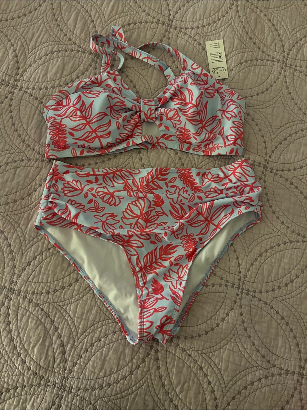 Women’s CUPSHE High-Waist Floral Bikini Set - Coral Print